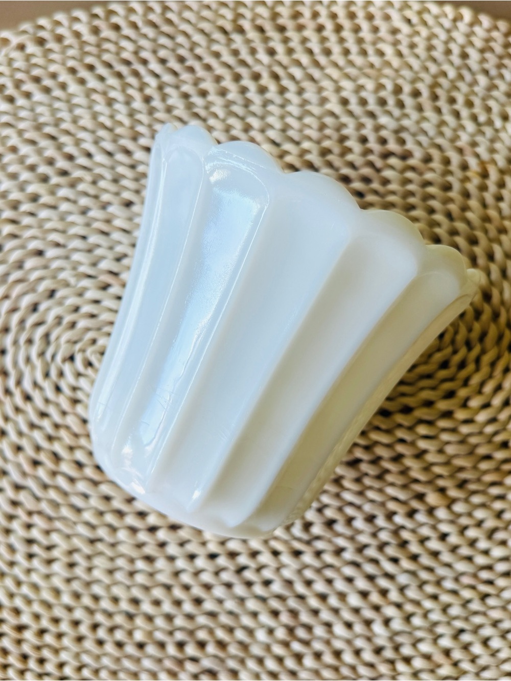 Vintage White Ribbed Glass Vase